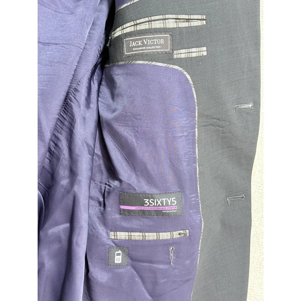 Jack Victor Blazer Mens 46R Charcoal 3SIXTY5‎ Wool Stretch 2 Button Side Vents